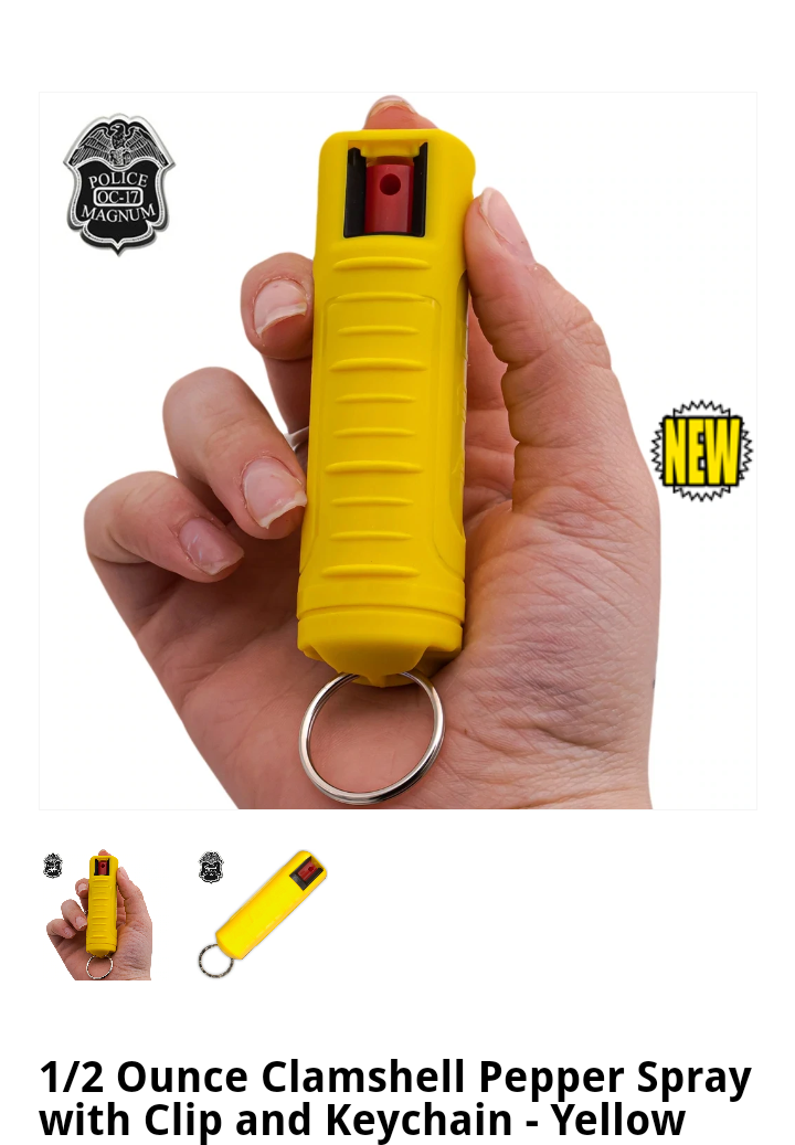 Pepper Spray with Clip and Keychain - Yellow