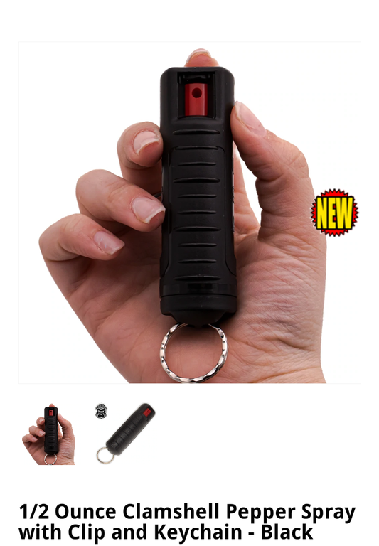 Pepper Spray with Clip and Keychain - Black