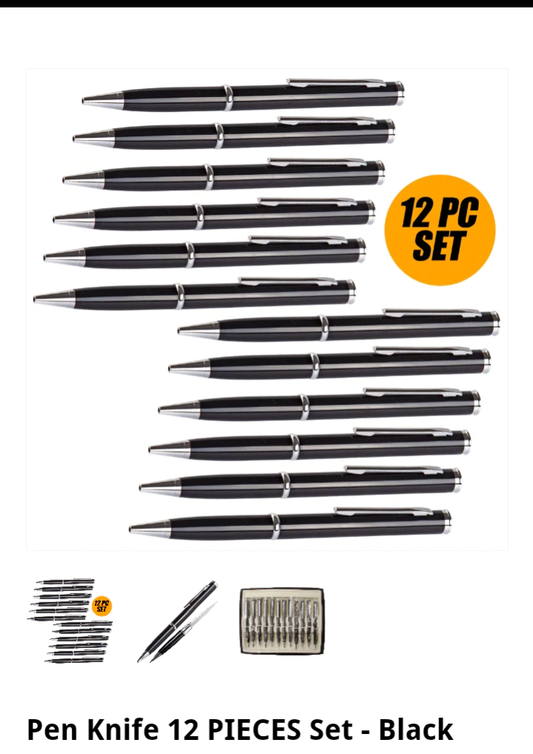 Ink Pen Knife 12 Piece Set-Black